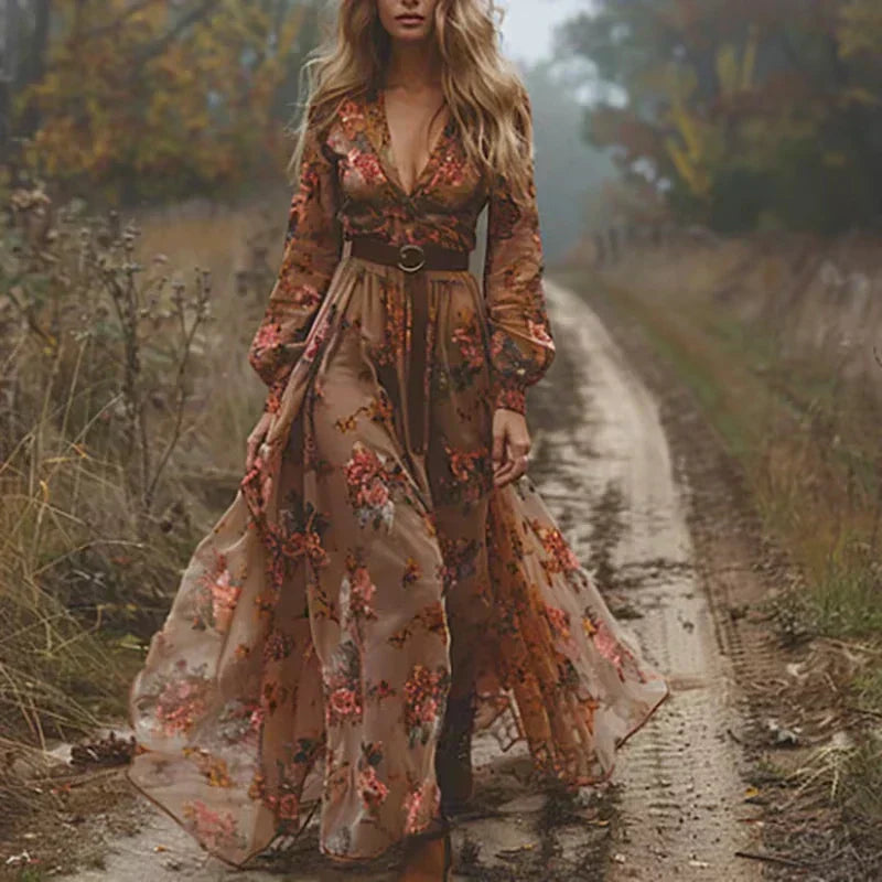 Pauline | Damen Sommer Boho Maxi Kleid Mit Rüschen