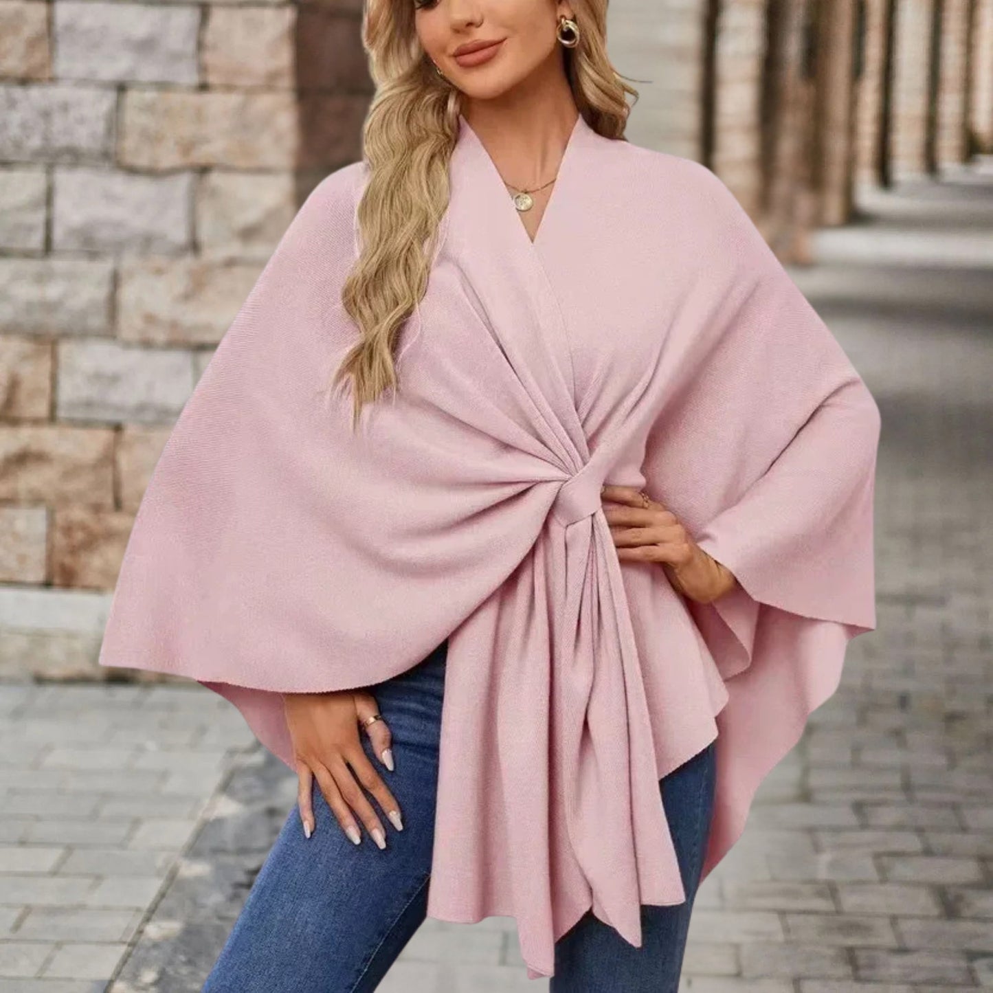 Veronika | Damen Oberteil im Cape-Stil mit Frontknoten