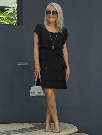 Hanna | Damen Midikleid für besondere Anlässe mit Lagen und Rüschen