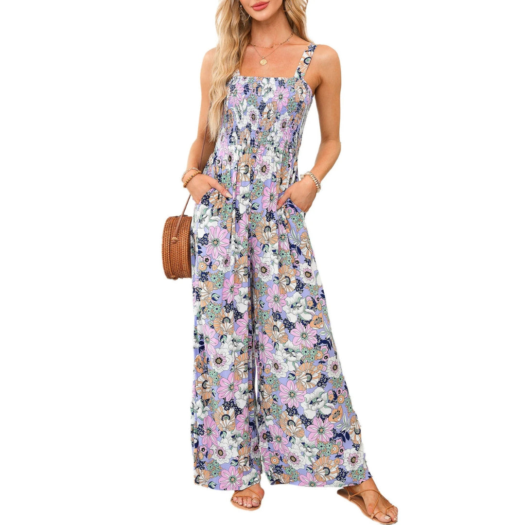 Ursula | Eleganter Damen-Frühlings-Jumpsuit mit Blumenmuster und weitem Bein