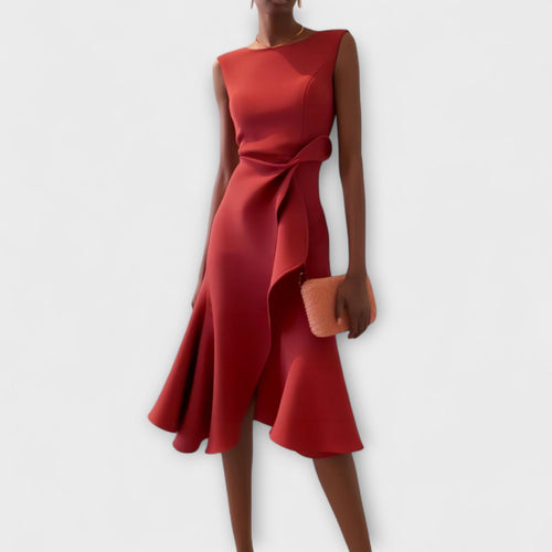 Beatrice | Damen Drapiertes Asymmetrisches Midikleid