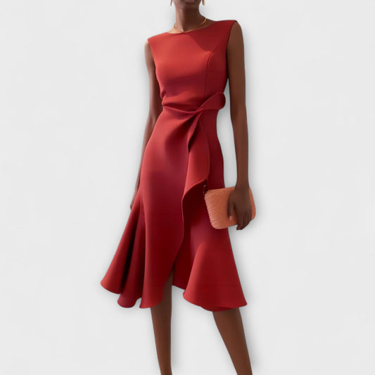 Beatrice | Damen Drapiertes Asymmetrisches Midikleid