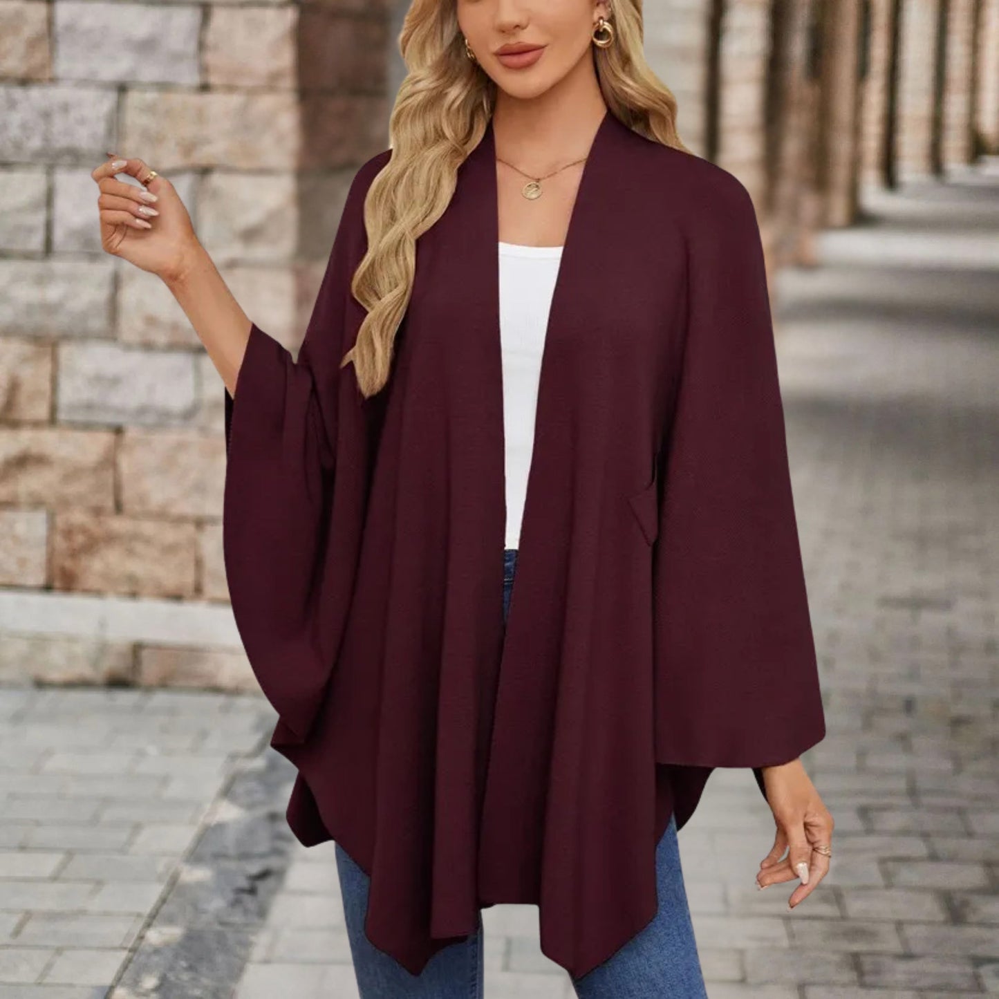 Veronika | Damen Oberteil im Cape-Stil mit Frontknoten