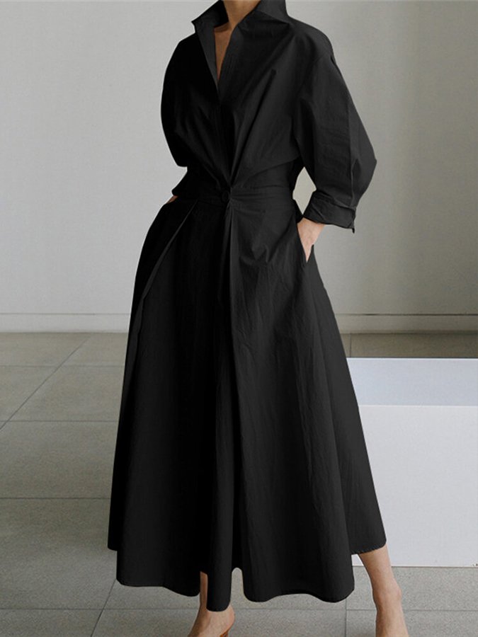 Jessica | Damen Tailliertes Hemd Maxi Kleid