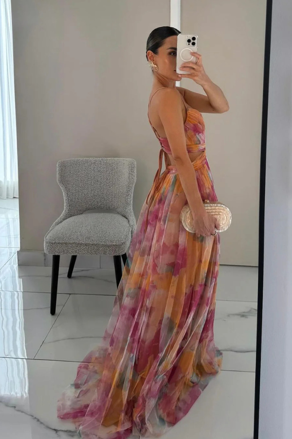 Selina | Damen Falten-Maxi-Kleid
