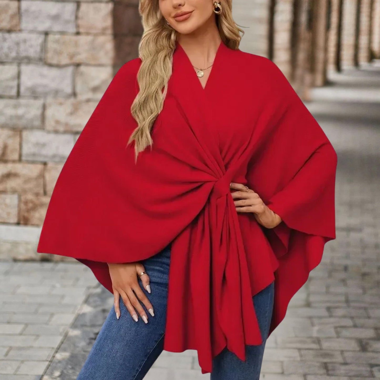 Veronika | Damen Oberteil im Cape-Stil mit Frontknoten