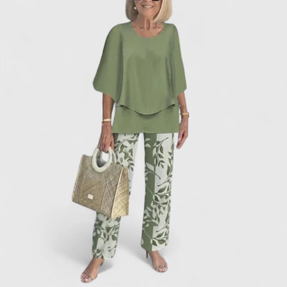 Angela | Damen Bedrucktes Zweiteiler Hosen Set