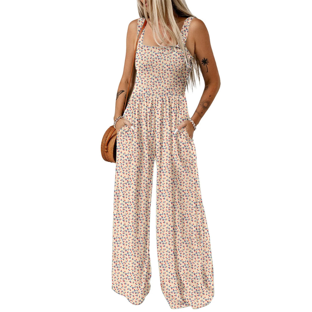 Ursula | Eleganter Damen-Frühlings-Jumpsuit mit Blumenmuster und weitem Bein