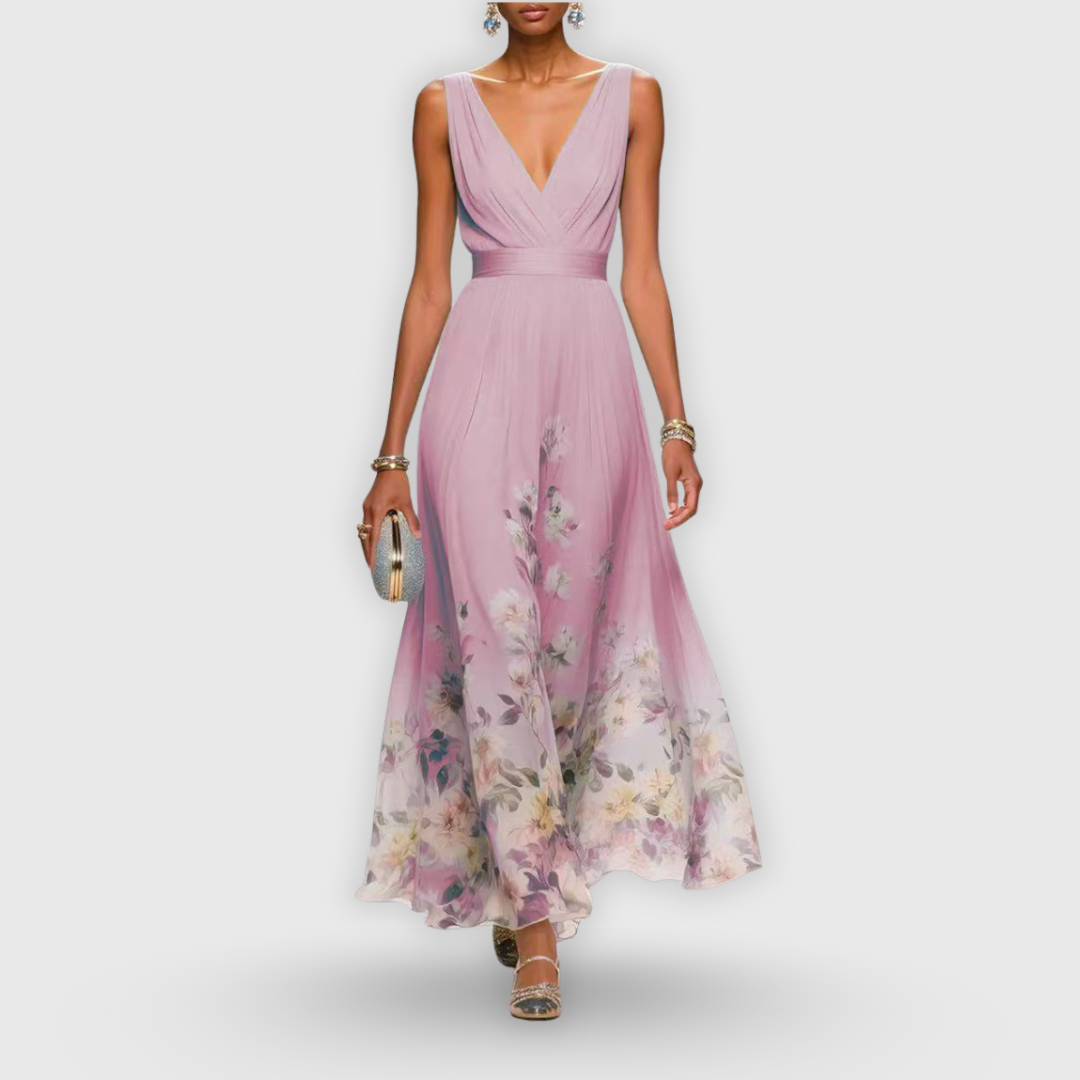 Tanja | Damen Blumen V-Ausschnitt Maxi Kleid