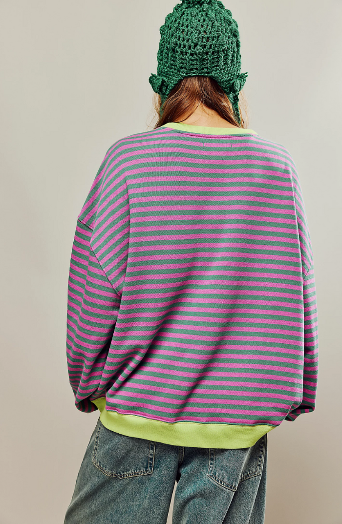 Anja | Damen Gestreifter Rundhals-Pullover für den Frühling