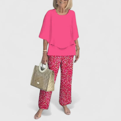 Angela | Damen Bedrucktes Zweiteiler Hosen Set