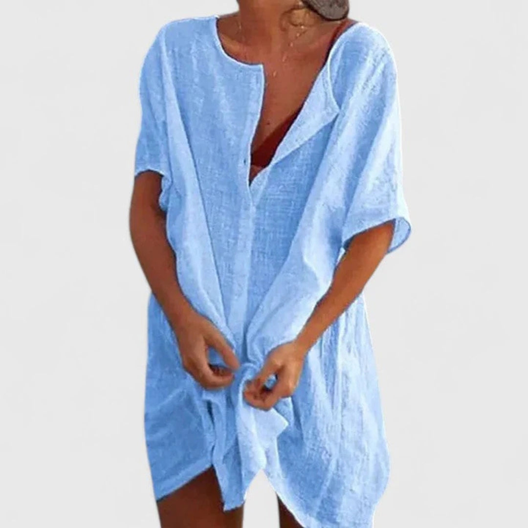 Sabina | Damen Lockeres Knopfleiste Shorts Strand Überwurf Kleid