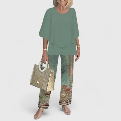 Angela | Damen Bedrucktes Zweiteiler Hosen Set