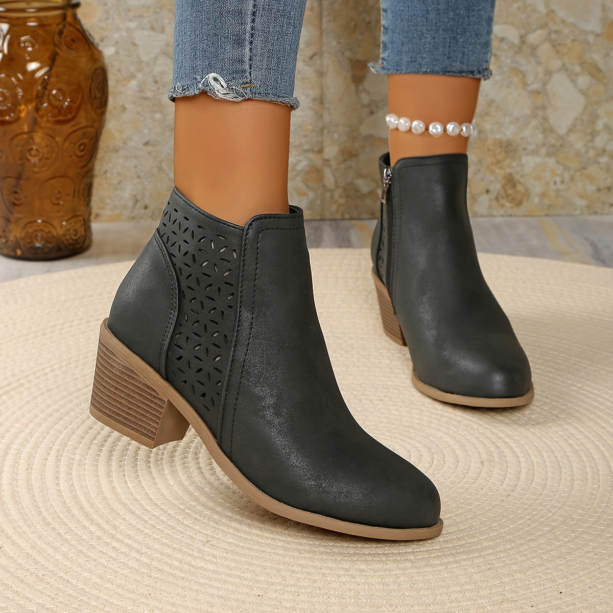 Greta | Damen Stiefeletten zum Hineinschlüpfen mit seitlichem Reißverschluss