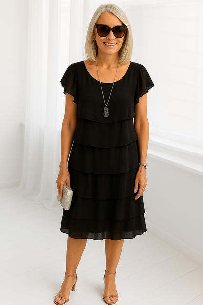 Hanna | Damen Midikleid für besondere Anlässe mit Lagen und Rüschen