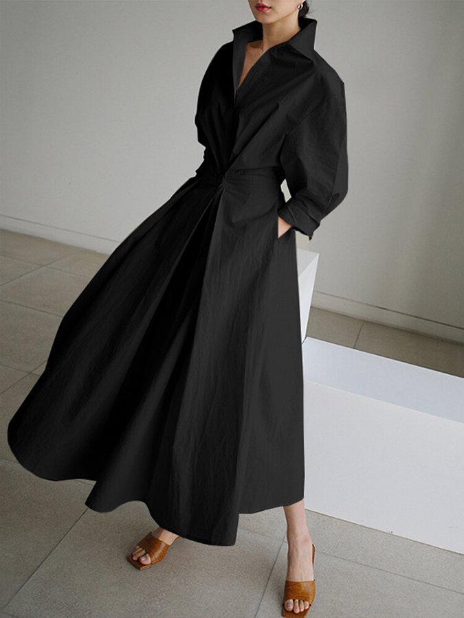 Jessica | Damen Tailliertes Hemd Maxi Kleid