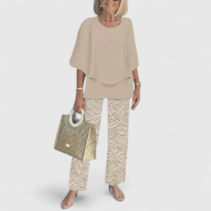 Angela | Damen Bedrucktes Zweiteiler Hosen Set