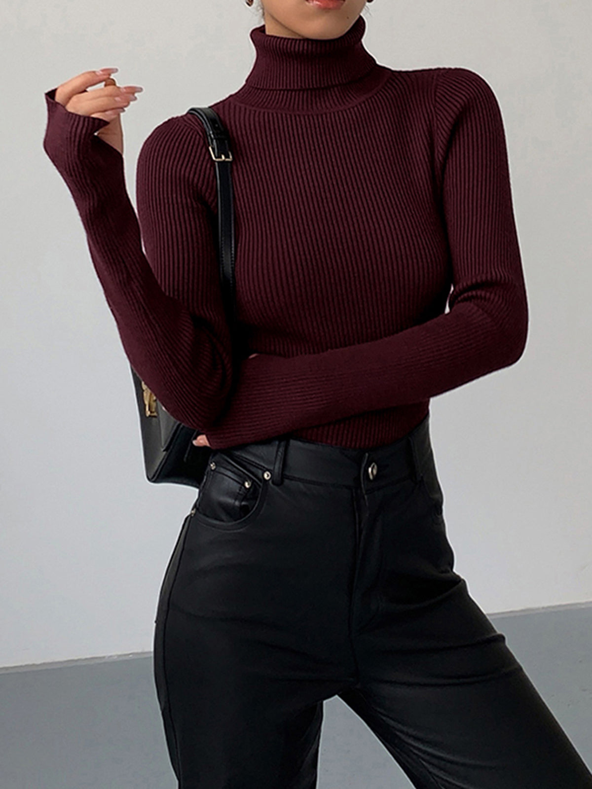 Jennifer | Damen Frühlings Stilvoller Gerippter Rollkragenpullover