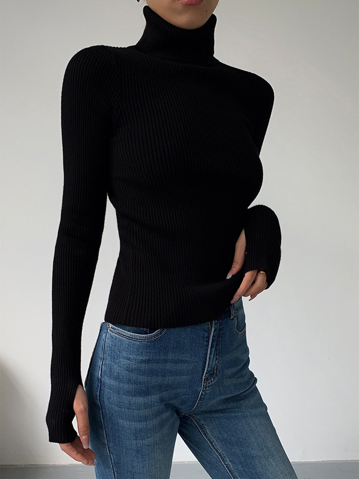 Jennifer | Damen Frühlings Stilvoller Gerippter Rollkragenpullover