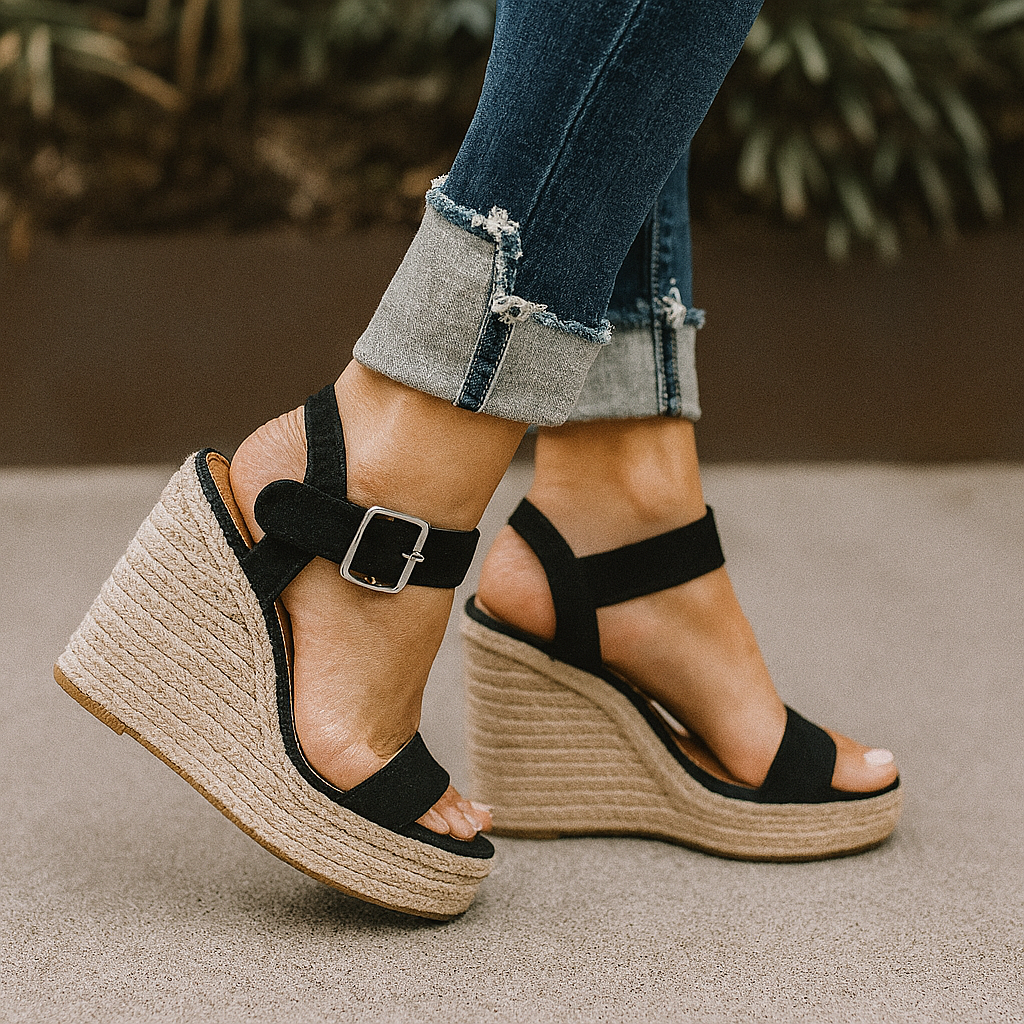 Jasmin | Damen Frühlings Keilabsatz Sandalen Mit Offener Zehenpartie