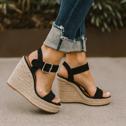 Jasmin | Damen Frühlings Keilabsatz Sandalen Mit Offener Zehenpartie