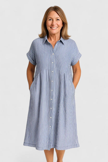 Maja | Damen Lockeres Gestreiftes Hemd-Midikleid