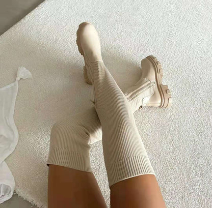 Annika | Damen Gerippte Stiefel mit klobiger Sohle