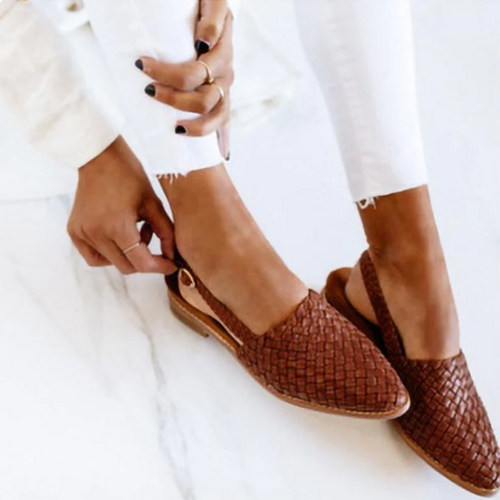 Verena | Damen Frühlings Geflochtene Slingback-Ballerinas