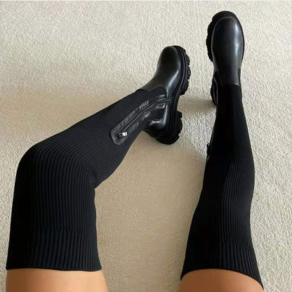 Annika | Damen Gerippte Stiefel mit klobiger Sohle