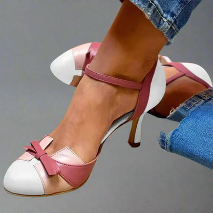 Barbara | Damen Klassische Pumps mit Schleifenriemen und mittlerem Absatz