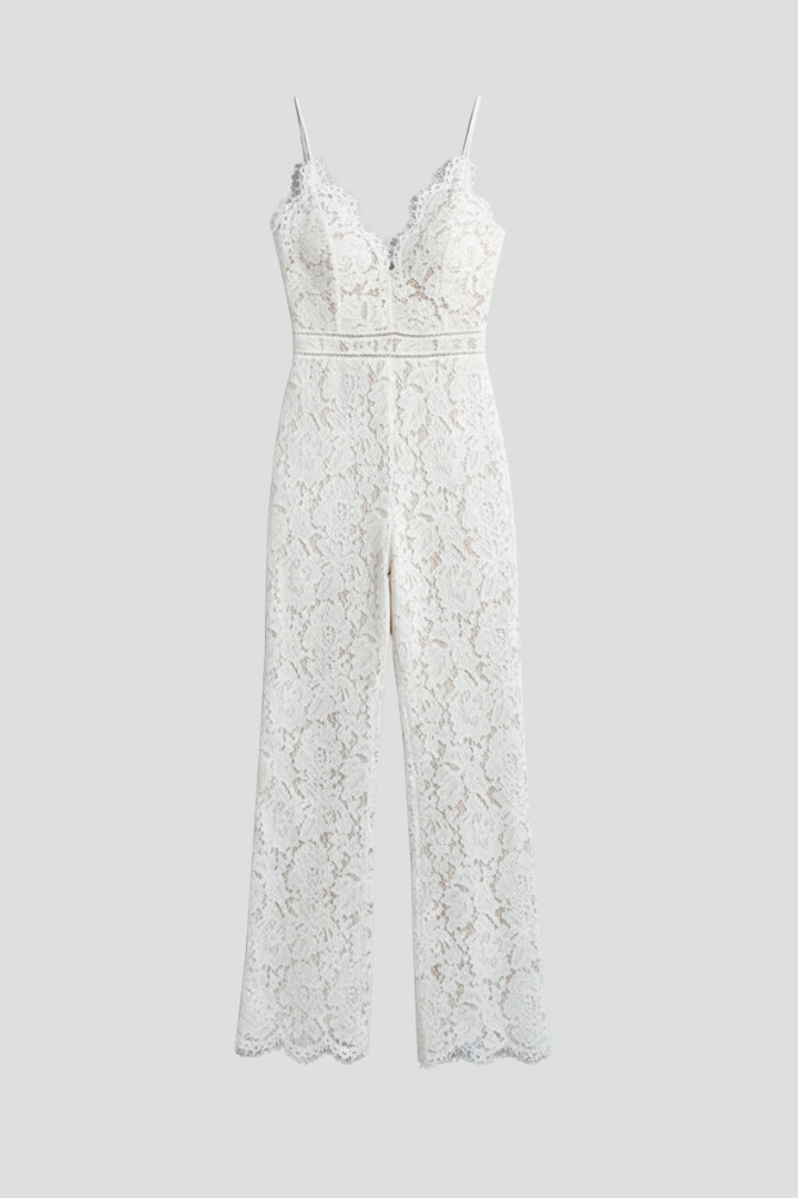 Johanna | Damen Ärmelloser Spitzen-V-Ausschnitt Wide-Leg Jumpsuit