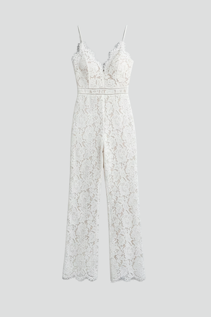 Johanna | Damen Ärmelloser Spitzen-V-Ausschnitt Wide-Leg Jumpsuit
