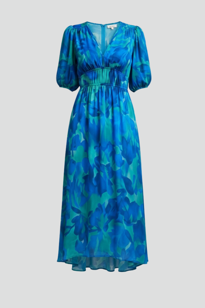 Kerstin | Damen geblümtes Midikleid mit Puffärmeln