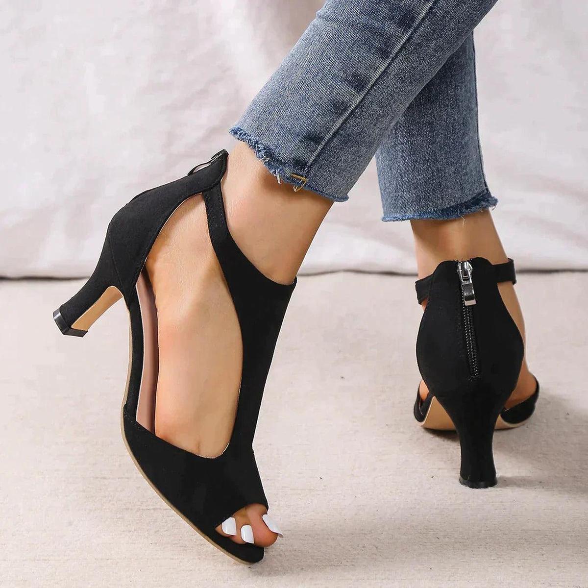 Annika | Damen High Heels mit offenem Zehenbereich und Reißverschluss hinten