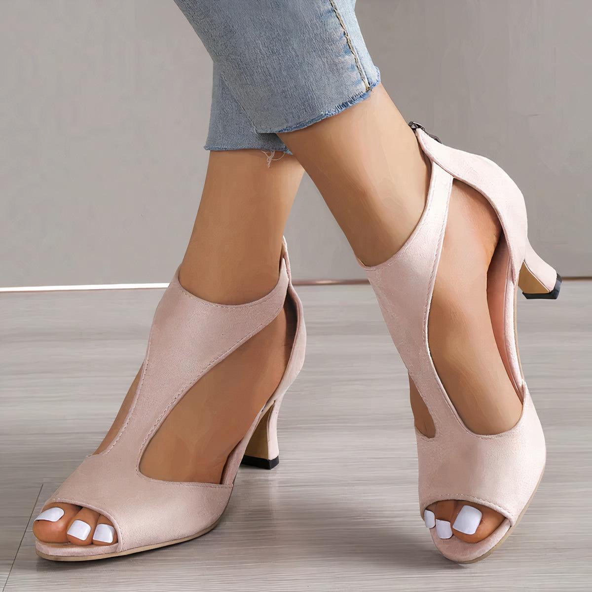 Annika | Damen High Heels mit offenem Zehenbereich und Reißverschluss hinten