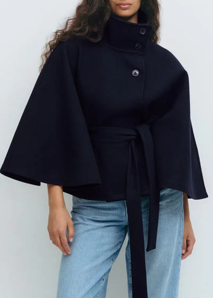 Felicia | Damen Frühjahrs Cape-Mantel mit Gürtel und Stehkragen
