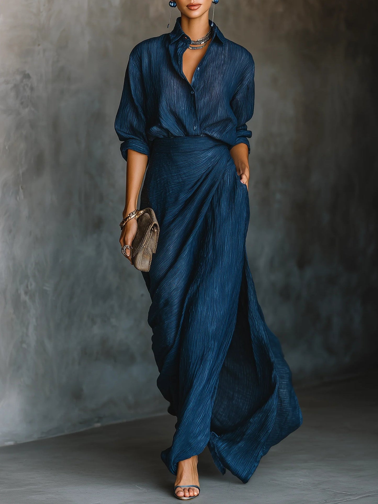 Elfriede | Damen Elegantes Hemd- und Langer Rock-Set