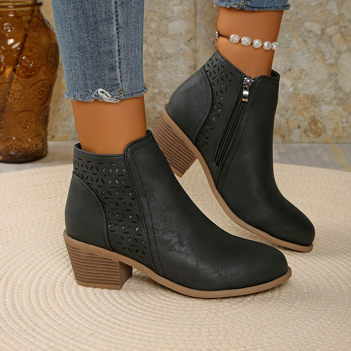 Greta | Damen Stiefeletten zum Hineinschlüpfen mit seitlichem Reißverschluss