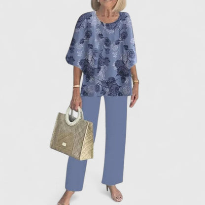 Angela | Damen Bedrucktes Zweiteiler Hosen Set