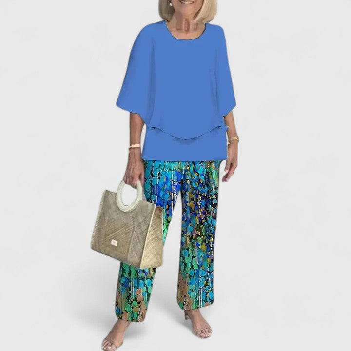 Angela | Damen Bedrucktes Zweiteiler Hosen Set