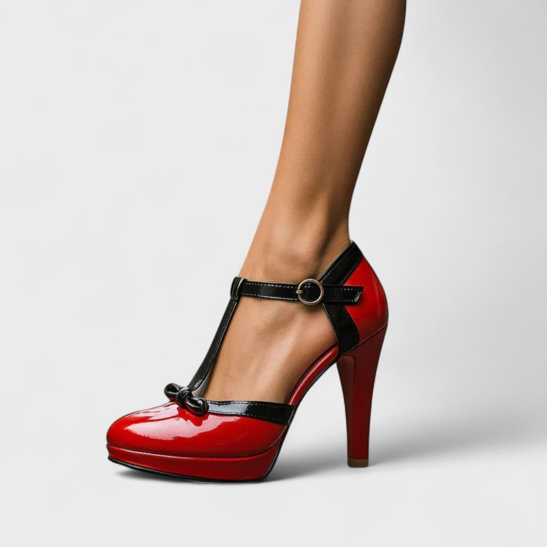 Lena | Damen Frühlings T-Riemen Schleifen Plateau Heels