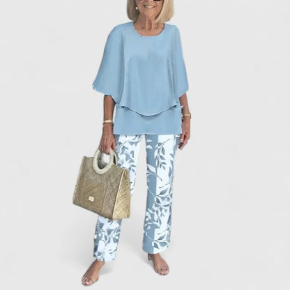 Angela | Damen Bedrucktes Zweiteiler Hosen Set