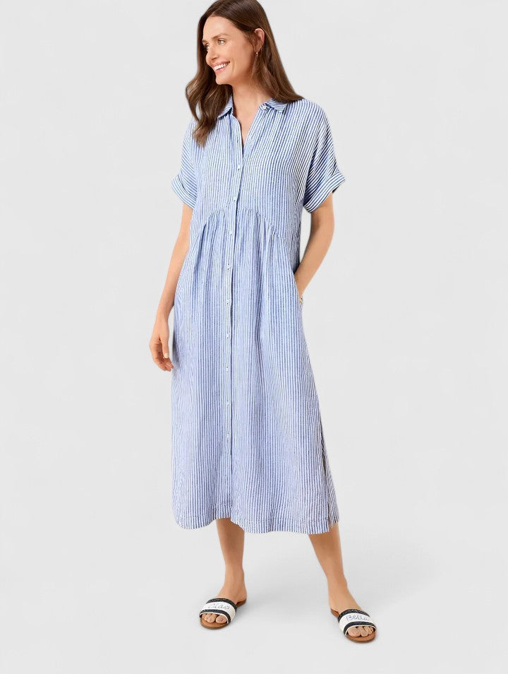 Maja | Damen Lockeres Gestreiftes Hemd-Midikleid