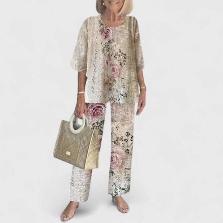 Angela | Damen Bedrucktes Zweiteiler Hosen Set
