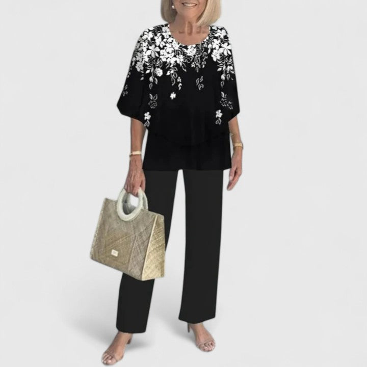 Angela | Damen Bedrucktes Zweiteiler Hosen Set