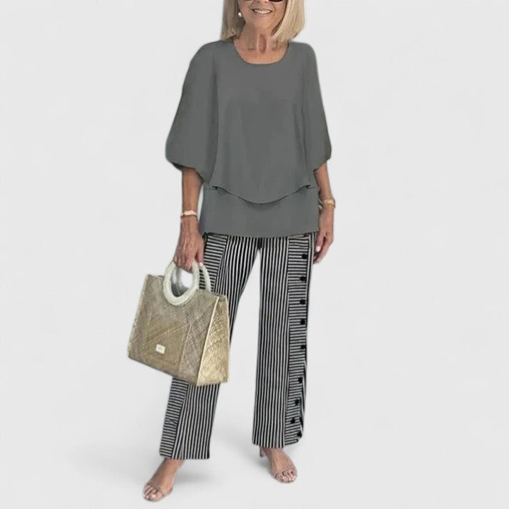 Angela | Damen Bedrucktes Zweiteiler Hosen Set