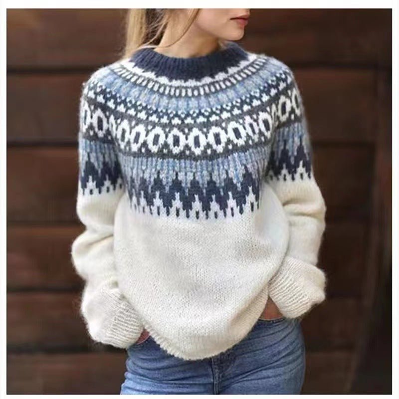 Karin | Damen Stylischer Winterpullover mit Print für den Alltag