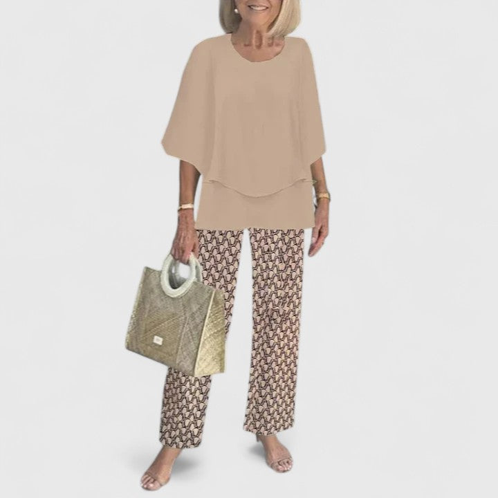 Angela | Damen Bedrucktes Zweiteiler Hosen Set