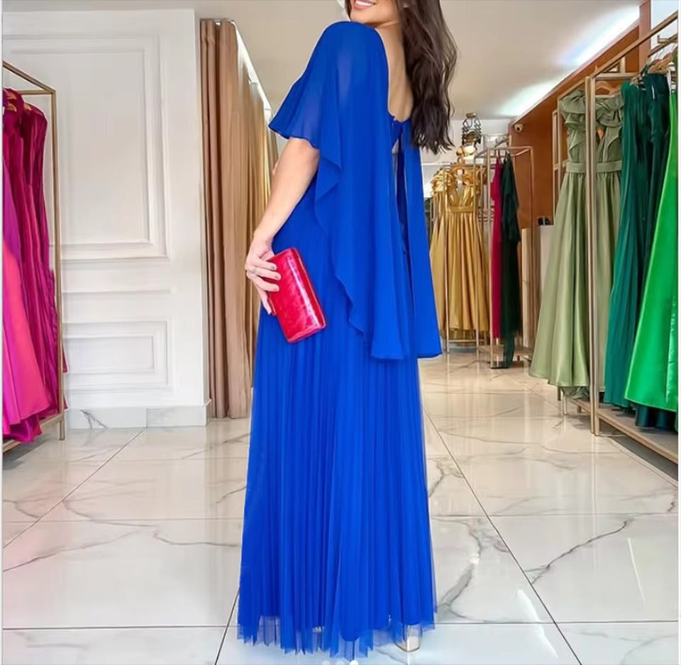 Theresa | Damen Bodenlanges Kleid mit Cape-Ärmeln