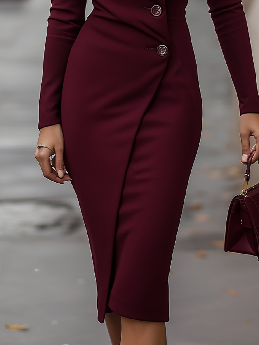 Katharina | Damen Frühlings-Wickel-Midikleid mit Knopfleiste